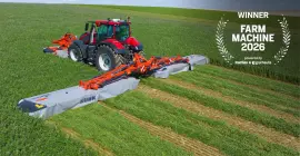 The GMD 15030 awarded FARM MACHINE 2026 at the AGRITECHNICA 2025 in Hannover. With a working width of 14.50 metres, the machine delivers up to 50% more output compared to traditional triple mower combinations, which typically range between 9 and 10 metres.