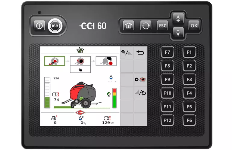 Photo of CCI 60 ISOBUS terminal with balers working view