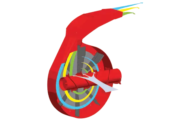 Ефективне відділення соломи без необхідності повторного різання завдяки пневматичній сепараційній камері, встановленій на видувачі-роздавачі KUHN PRIMOR 2060 M