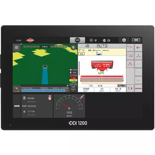 Ecran terminal CCI 1200 avec barre de semis ISOBUS pneumatique BTF et trémie frontale TF 1512