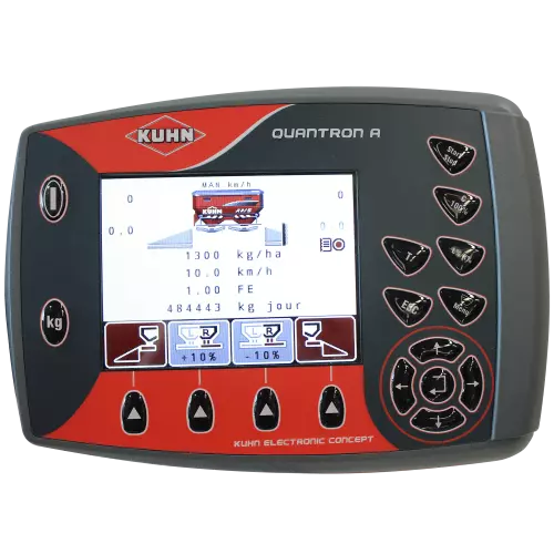 QUANTRON A – Електричний блок керування для легкого керування заслінками відповідно до швидкості руху та модуляції норми внесення за допомогою зовнішнього термінала GPS.