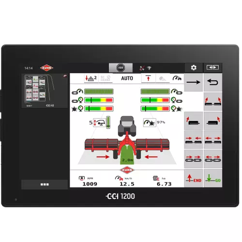 Terminal 1200 comportant les données d'un andaineur à tapis MERGE MAXX